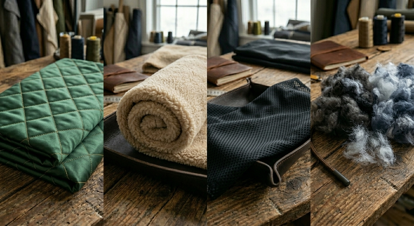 Diamond-quilted satin lining, ultra-soft sherpa fleece and jacket thermal insulation layout