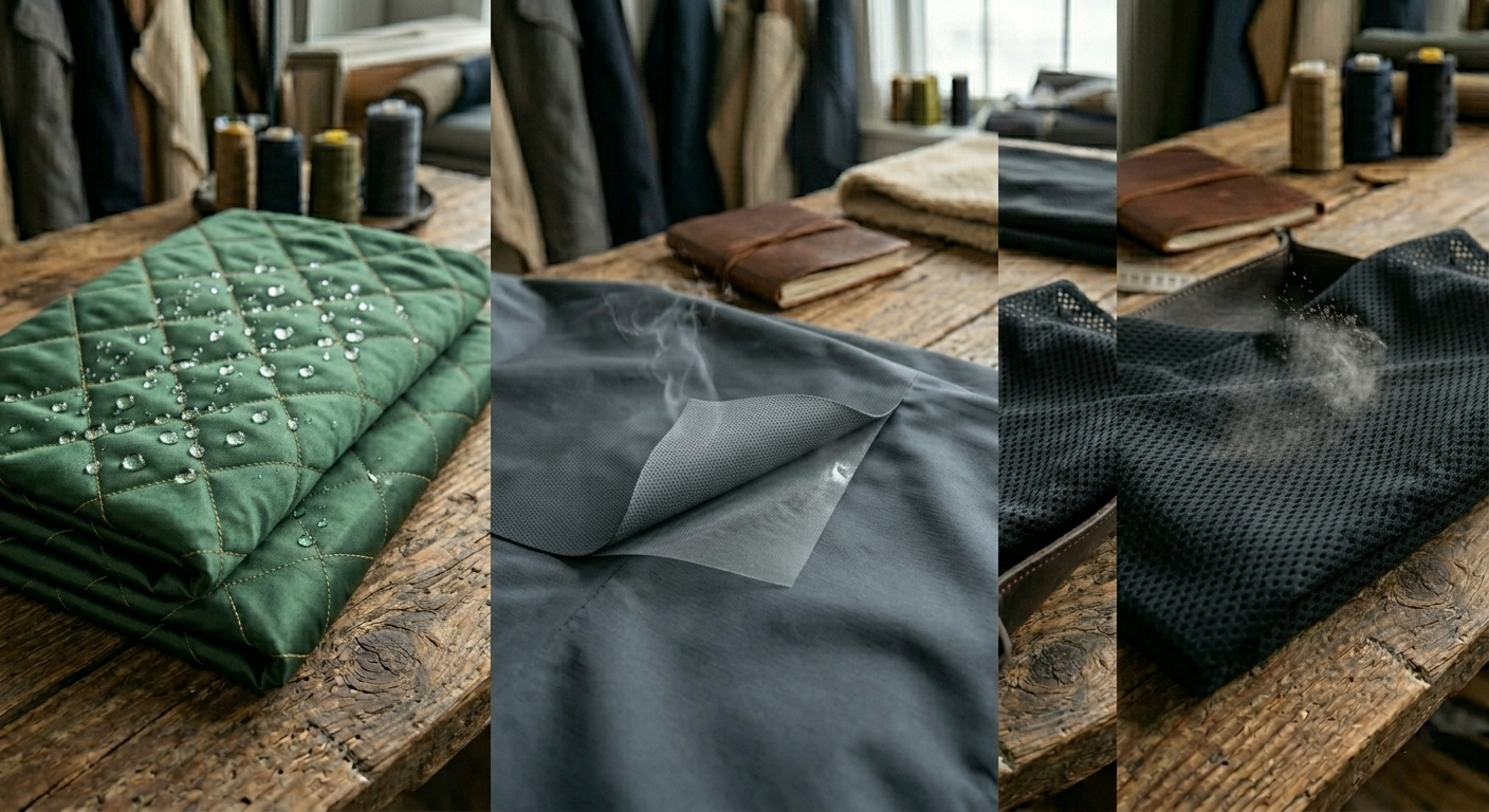 Durable water repellent DWR coating fabric testing, windproof technical jacket lamination