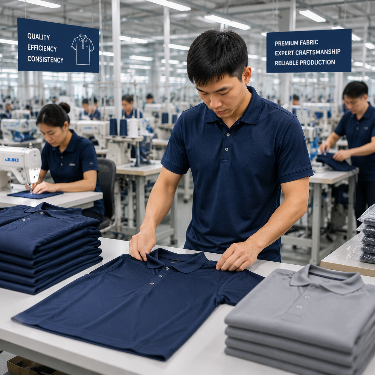 Polyester Polo Shirt Factory Production