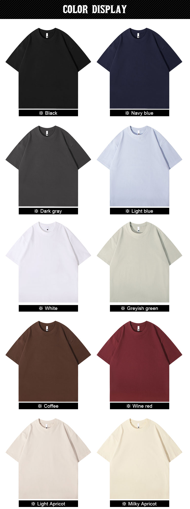 10 colors wholesale 300gsm heavyweight cotton T shirts