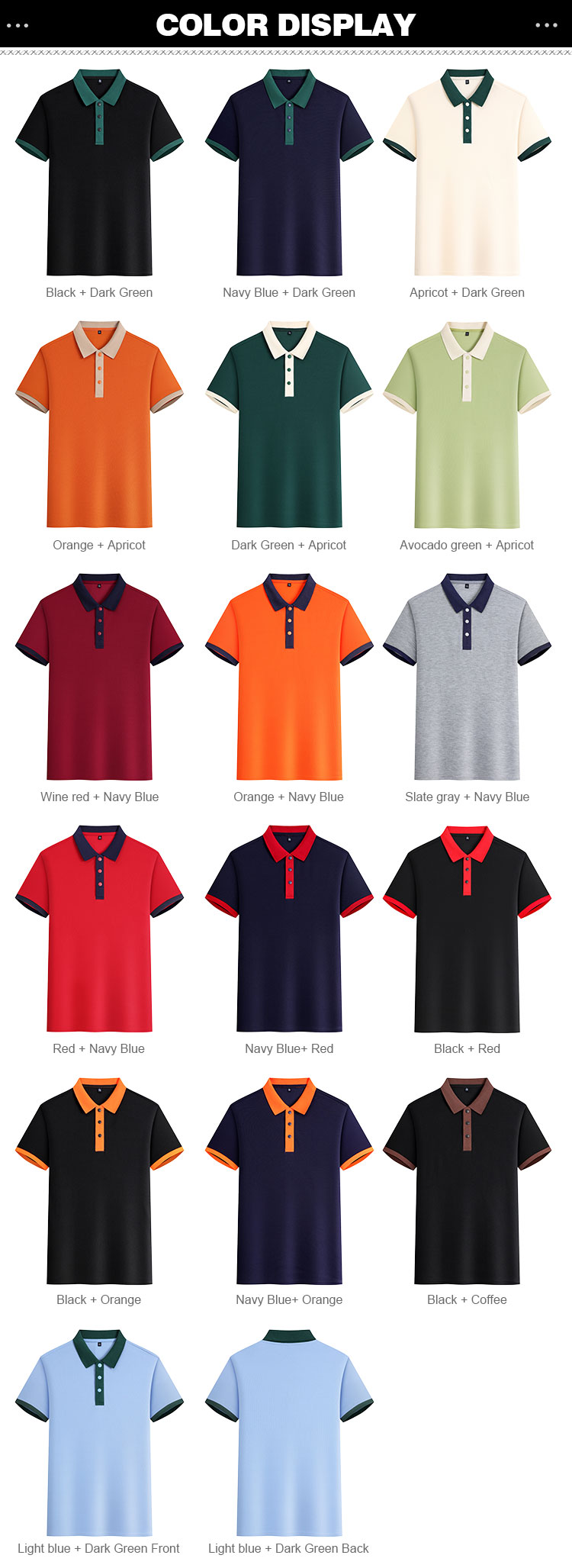 16 colors wholesale contrast collar polo shirts