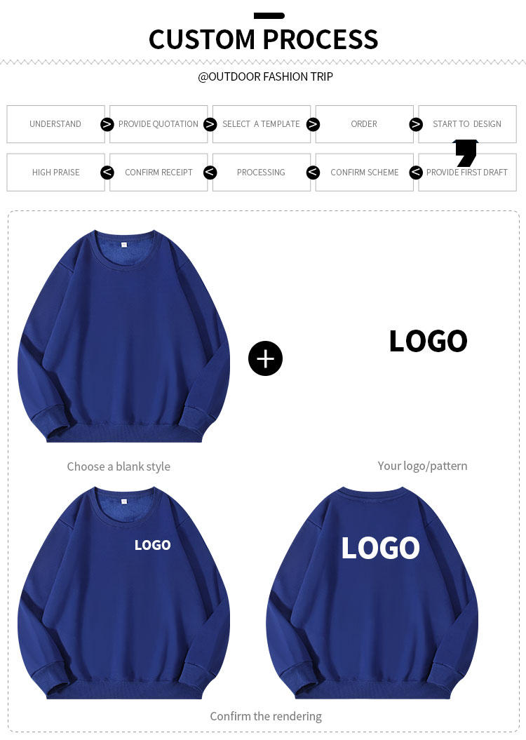 Custom logo printing embroidery and heat transfer on crewneck sweatshirts