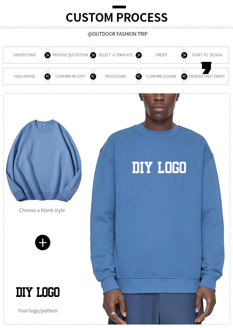 Custom logo embroidery heat transfer and printing on loose fit sweatshirts