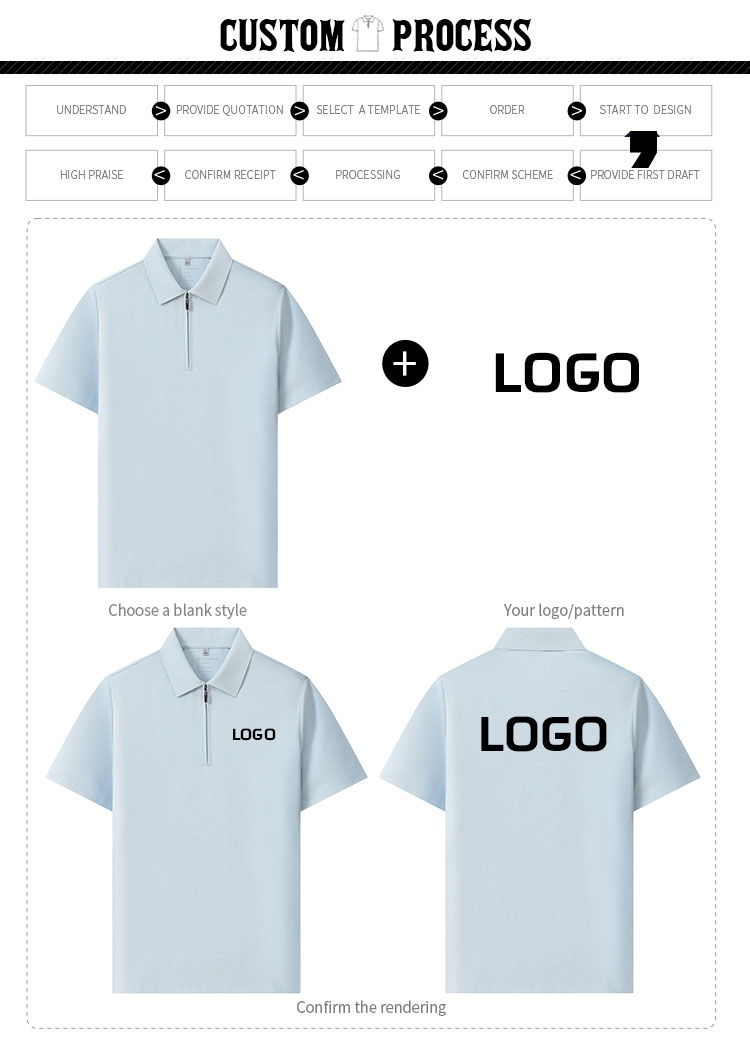Custom logo options for nylon spandex zip polo shirts