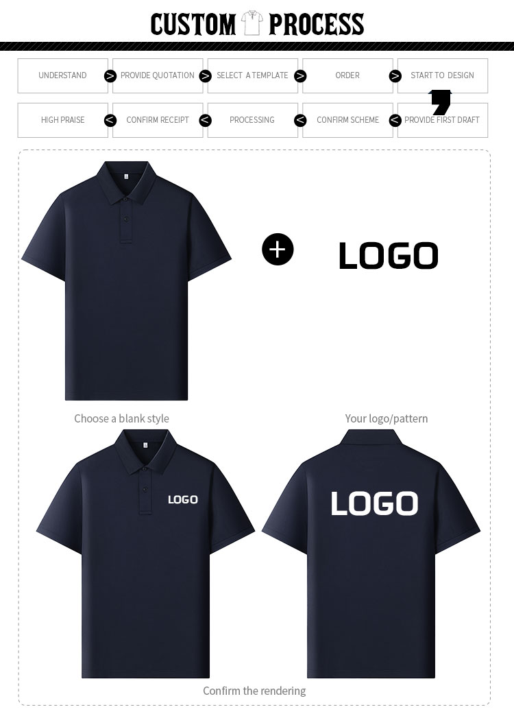 Custom logo options for tri-blend stand collar polo shirts