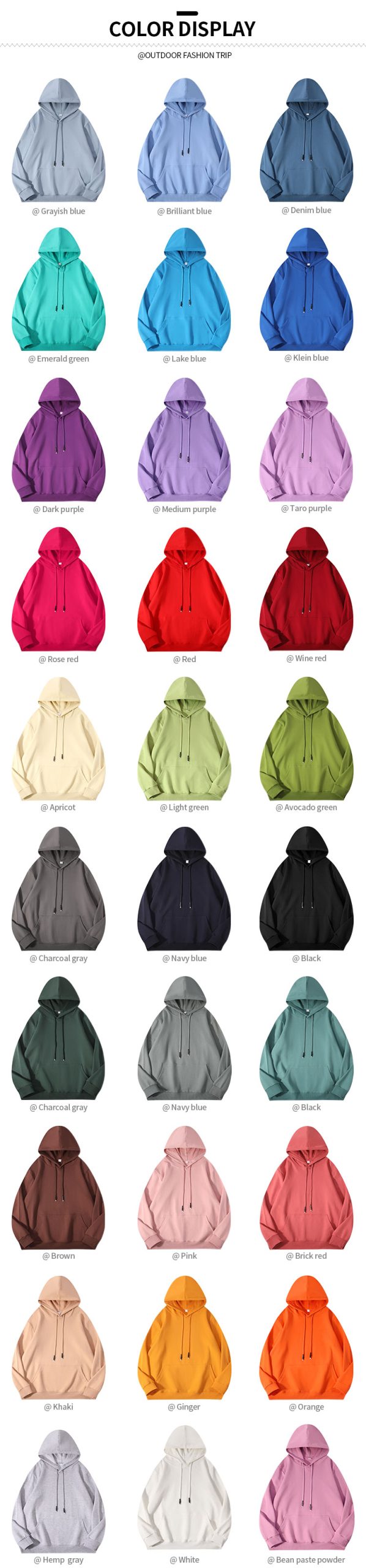 30 colors cotton spandex hoodies for wholesale orders