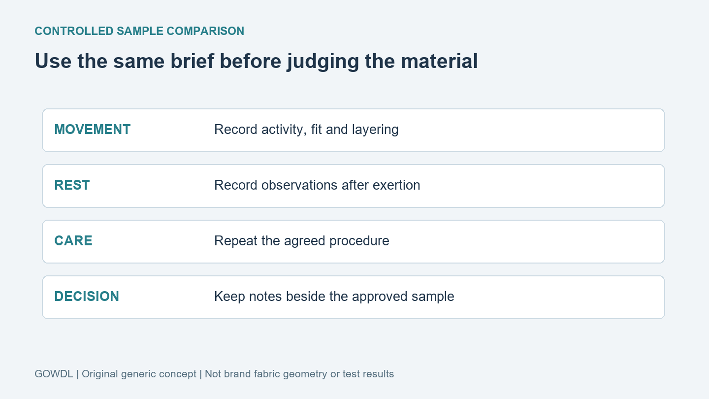 Sample comparison worksheet covering movement, rest, layering and care with matching conditions